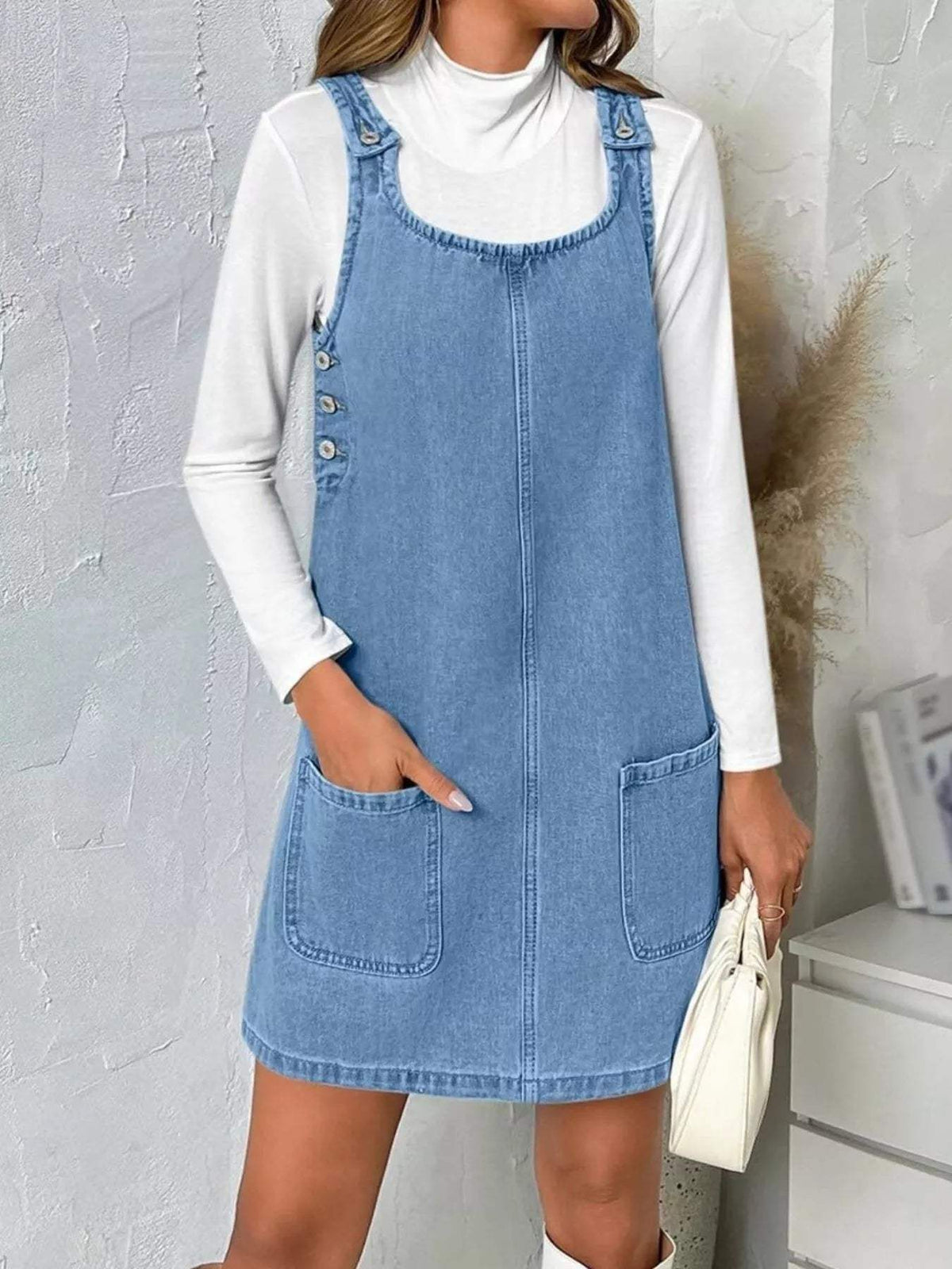 Casual Scoop Neck Sleeveless Denim Dress - Trendsi - Flyclothing LLC