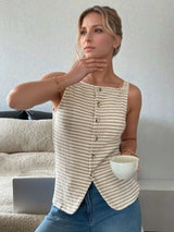 Button Down Striped Tank - Trendsi - Flyclothing LLC