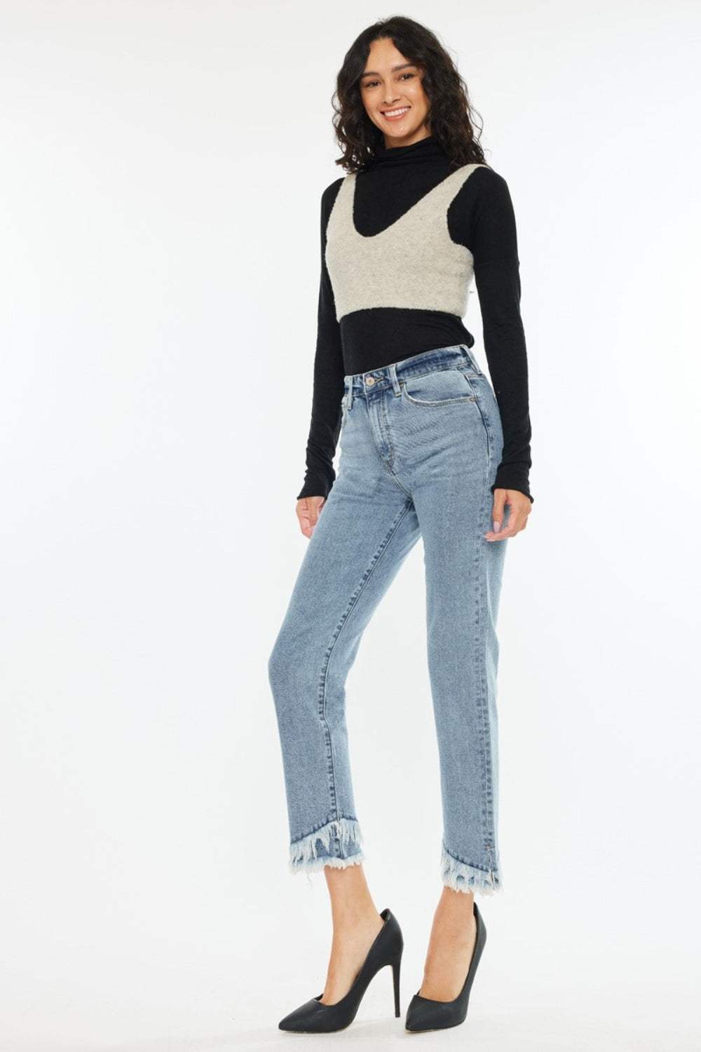 Kancan Raw Hem High Rise Straight Jeans - Trendsi - Flyclothing LLC