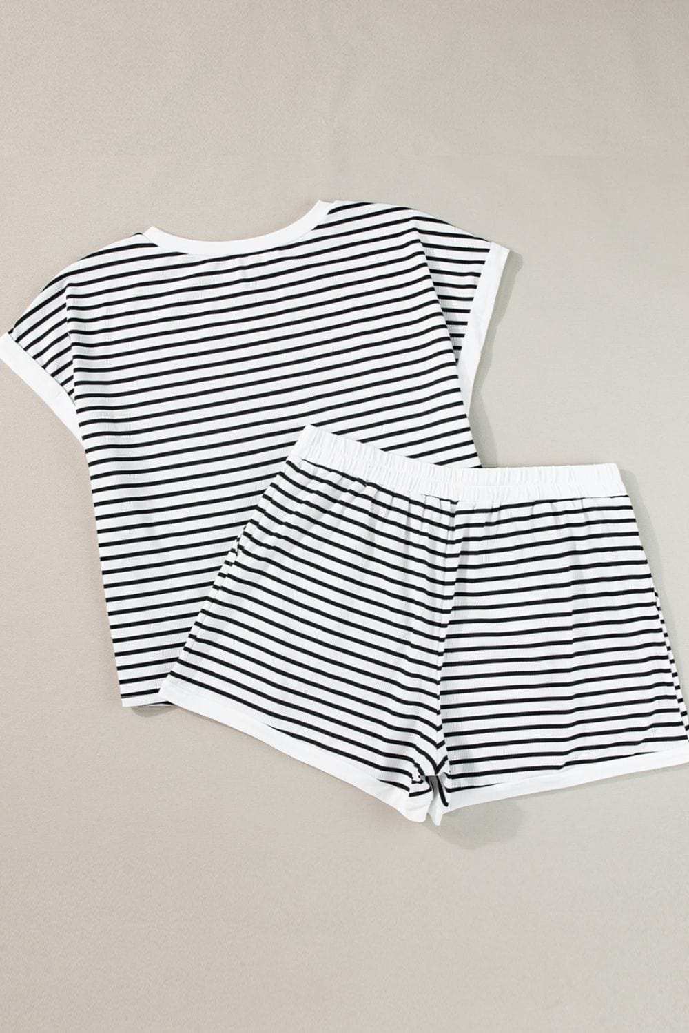 Striped Contrast Top and Shorts Set - Trendsi - Flyclothing LLC