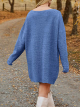 V-Neck Dropped Shoulder Sweater Dress - Trendsi - Flyclothing LLC