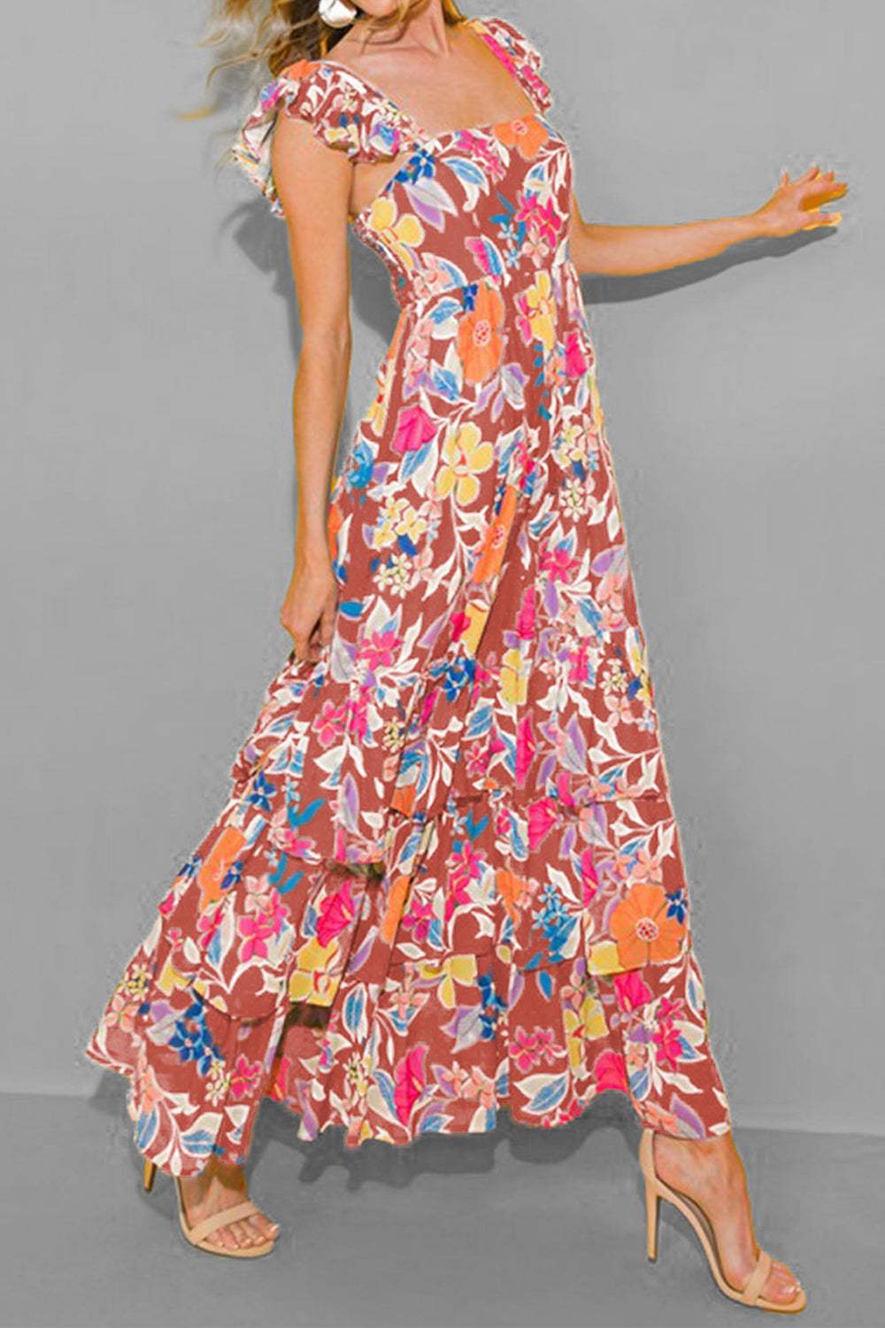 Tiered Ruffled Printed Sleeveless Dress - Trendsi - Flyclothing LLC