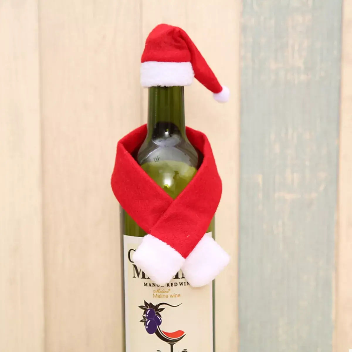 2 Piece Christmas Wine Bottle Santa Hat & Scarf Decorative Covers - Trendsi - Flyclothing LLC