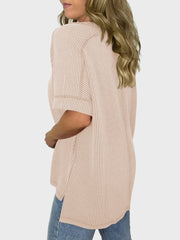 Lovelet Texture V-Neck Half Sleeve T-Shirt - Trendsi