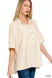 Zenana Oversized Stripe Button Down Shirt - Trendsi - Flyclothing LLC