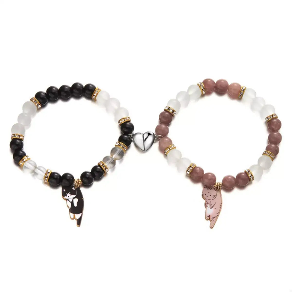 2 Piece Beaded Cat Charm Bracelet - Trendsi - Flyclothing LLC