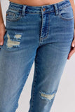 Judy Blue Full Size Mid Rise Bf Patch & Repair Destroy Release Hem Jeans Plus Size - Trendsi - Flyclothing LLC