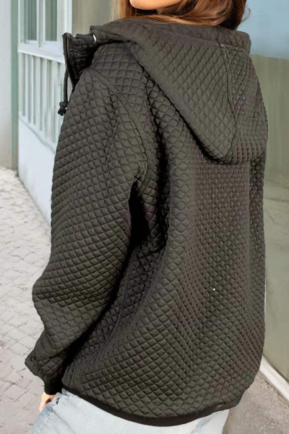 Drawstring Zip Up Long Sleeve Hooded Jacket - Trendsi - Flyclothing LLC