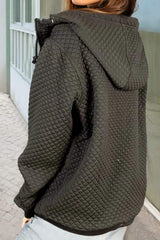 Drawstring Zip Up Long Sleeve Hooded Jacket - Trendsi - Flyclothing LLC