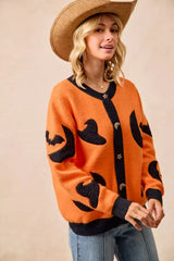 BiBi Halloween Witch Hat Moon Bat Artwork Cardigan - Trendsi - Flyclothing LLC
