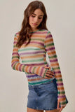 SO ME Mardi Gras Color Stripe Stretch Mesh Top - Trendsi - Flyclothing LLC