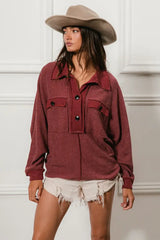 BiBi Cp French Terry Cut Edge Detail Collared Top - Trendsi - Flyclothing LLC