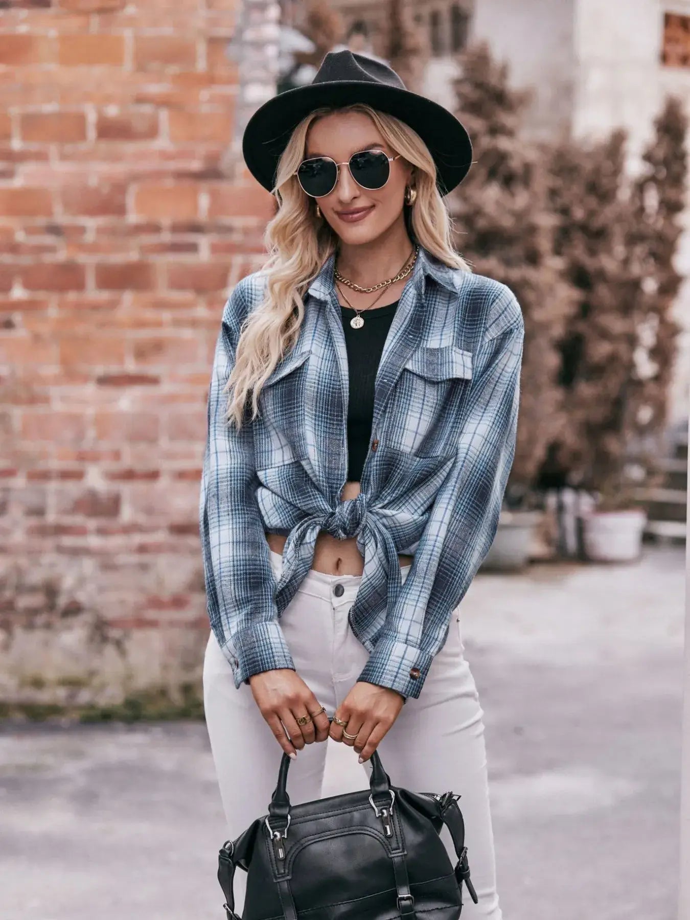 Plaid Button-Down Long Sleeve Shirt - Trendsi - Flyclothing LLC