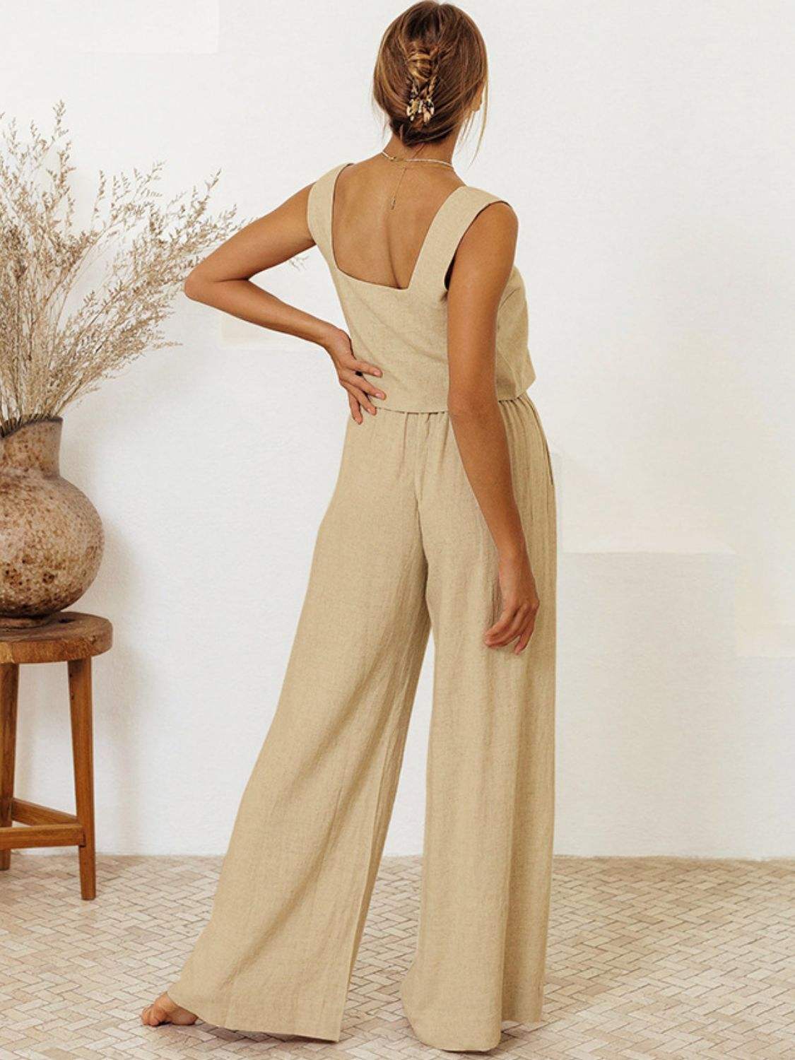 Square Neck Sleeveless Top and Pants Set - Trendsi - Flyclothing LLC