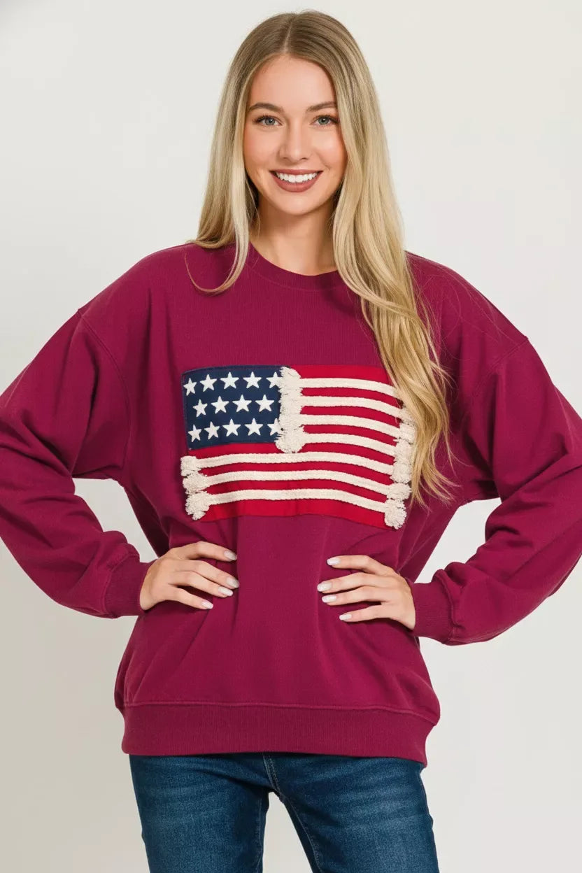 Zenana French Terry American Flag Pullover - Trendsi - Flyclothing LLC