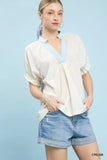 Umgee Textured V-Neck Top with Lace Trim Details - Trendsi - Flyclothing LLC