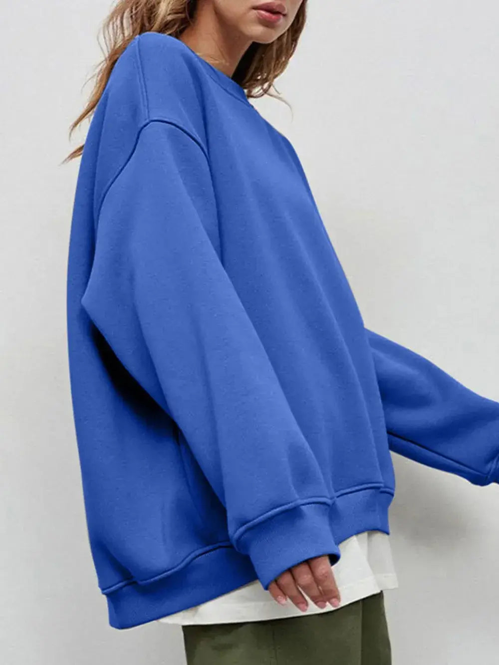 Round Neck Dropped Shoulder Long Sleeve Sweatshirt - Trendsi - Flyclothing LLC