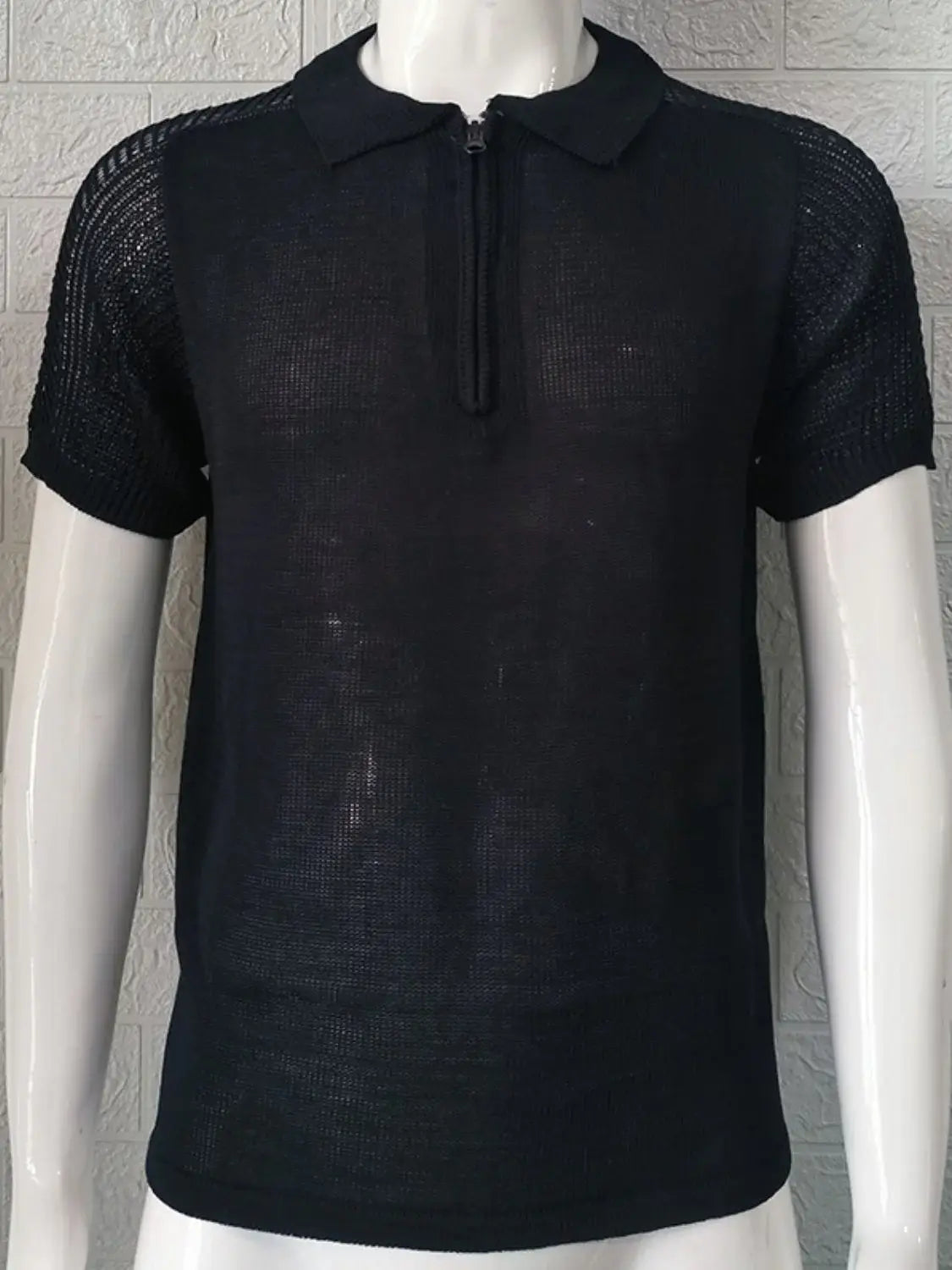 Men's Collared Neck Quarter Zip Knit Polo - Trendsi - Flyclothing LLC