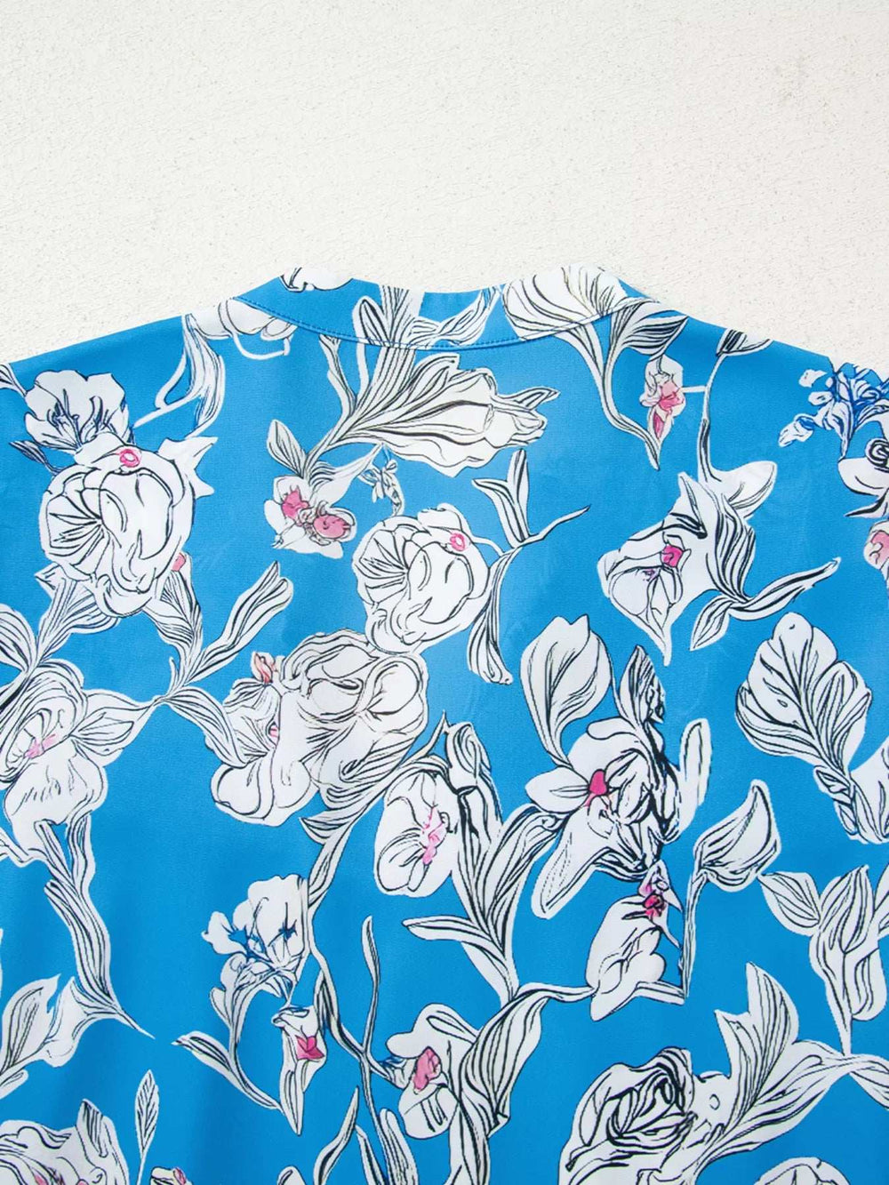 Notched Floral Print 3/4 Puff Sleeve Blouse - Trendsi - Flyclothing LLC