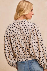 BiBi Polka Dot Print Tie Hem Detail Crop Shirt - Trendsi - Flyclothing LLC