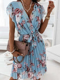 Floral Surplice Ruffled Cap Sleeve Dress - Trendsi - Flyclothing LLC