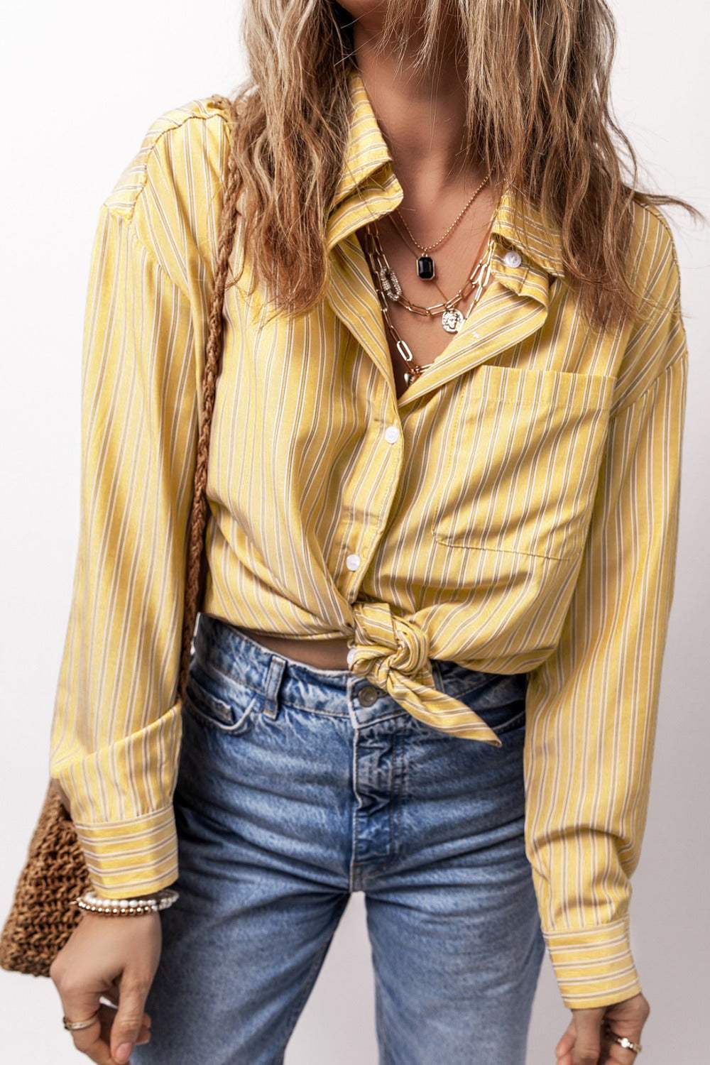 Striped Button Up Long Sleeve Shirt - Trendsi - Flyclothing LLC