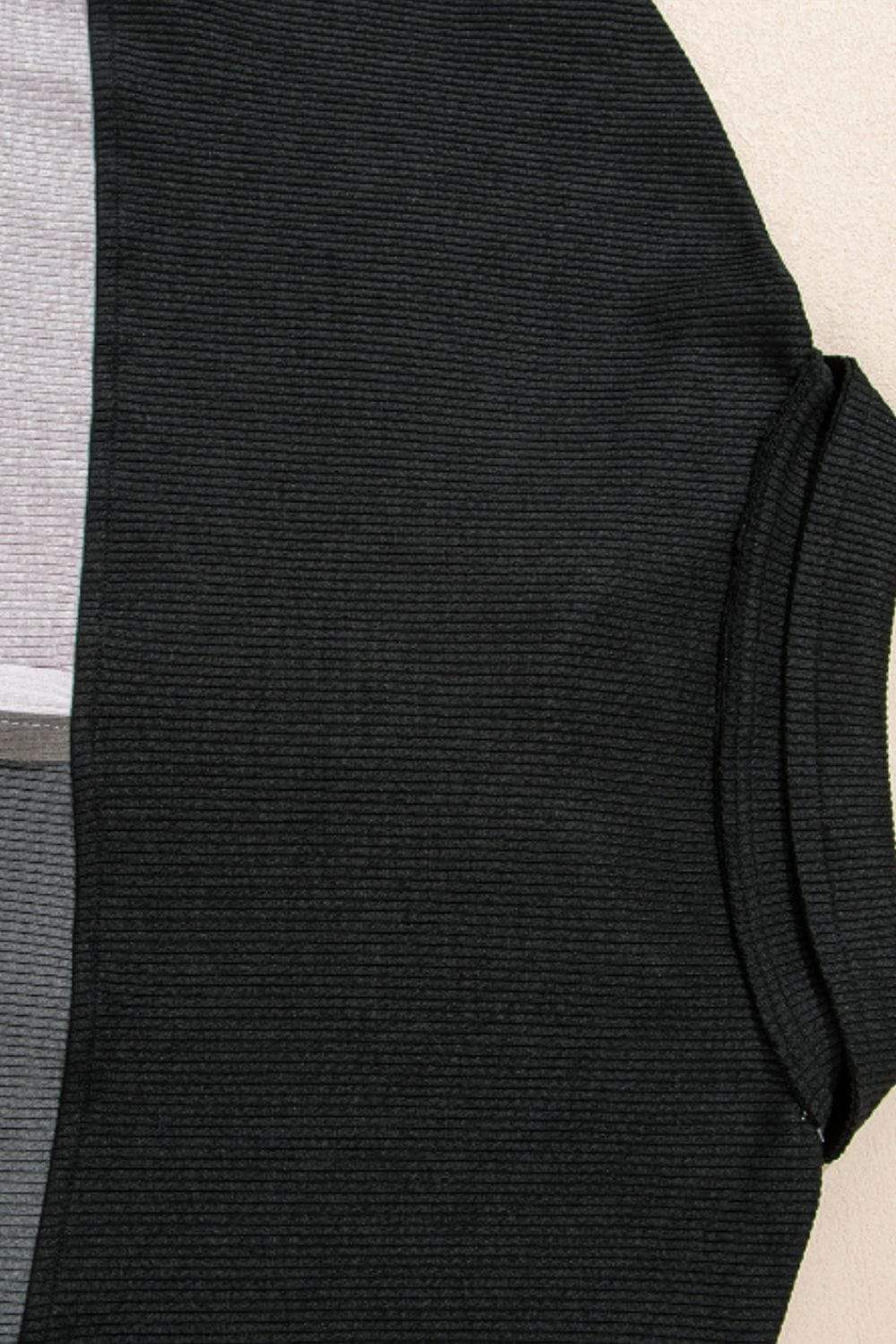 Color Block Collared Neck Long Sleeve Sweatshirt - Trendsi - Flyclothing LLC