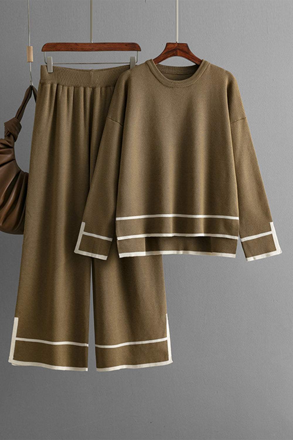 High-Low Round Neck Top and Pants Sweater Set - Trendsi - Flyclothing LLC