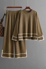 High-Low Round Neck Top and Pants Sweater Set - Trendsi - Flyclothing LLC