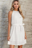 Lace Sleeveless Tied Waist Mini Dress - Trendsi