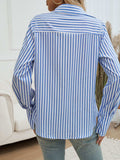 Devine Pocketed Striped Collared Neck Long Sleeve Shirt - Trendsi - Flyclothing LLC