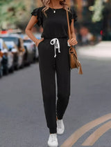Ruffle Sleeve Drawstring Waist Casual Jumpsuit - Trendsi - Flyclothing LLC