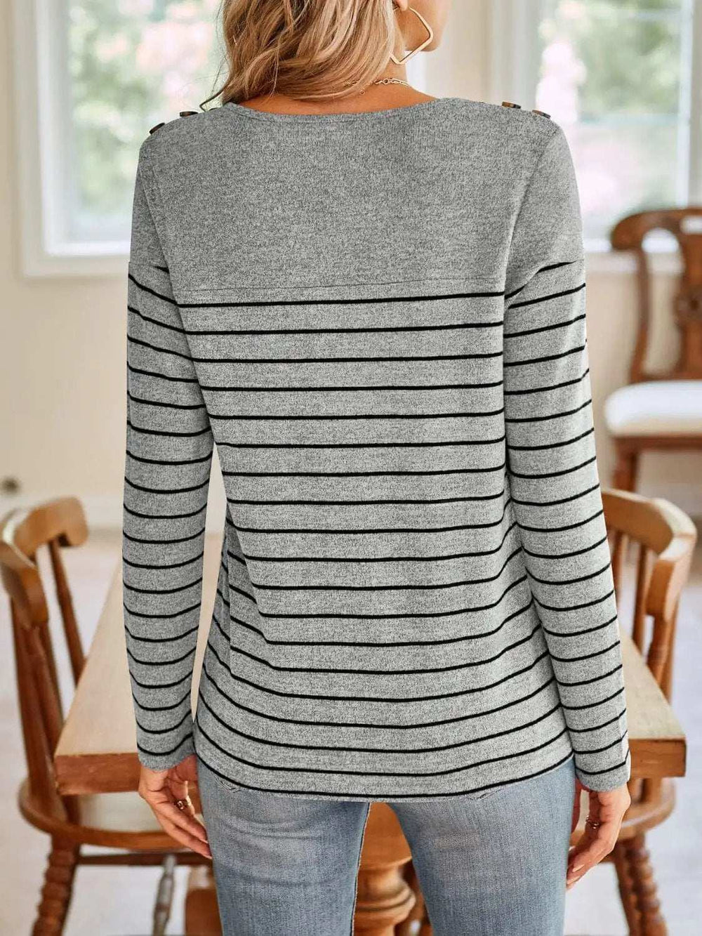 Lovelet Striped Round Neck Long Sleeve T-Shirt - Trendsi - Flyclothing LLC