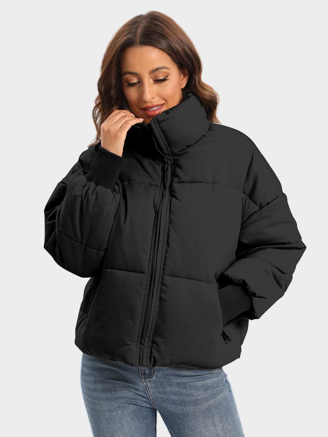 Zip Up Turtleneck Long Sleeve Winter Coat - Trendsi - Flyclothing LLC