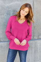 Basic Bae Full Size V-Neck Lantern Sleeve Top - Trendsi - Flyclothing LLC
