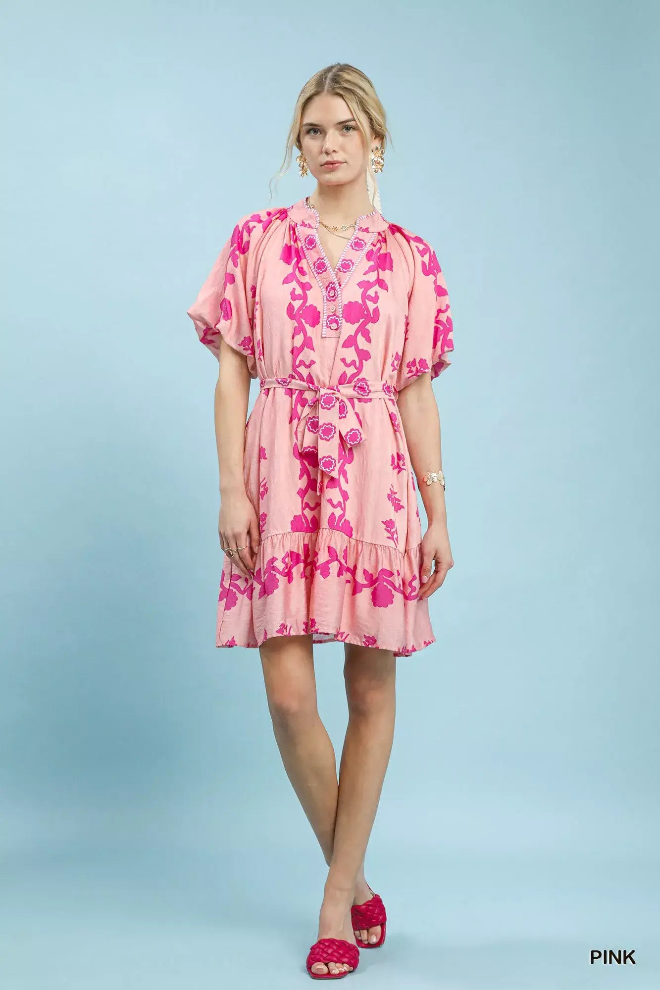 Umgee Floral Tie-Waist Boho Mini Dress - Trendsi - Flyclothing LLC