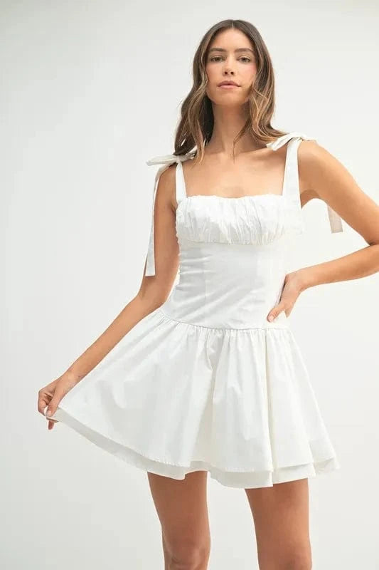 MABLE Shoulder Tie Corset Panel Mini Dress - Trendsi