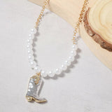 Western Style Pearl Boot Pendant Necklace - Trendsi - Flyclothing LLC