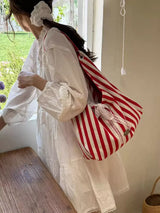 Striped Canvas Tote Bag - Trendsi - Flyclothing LLC