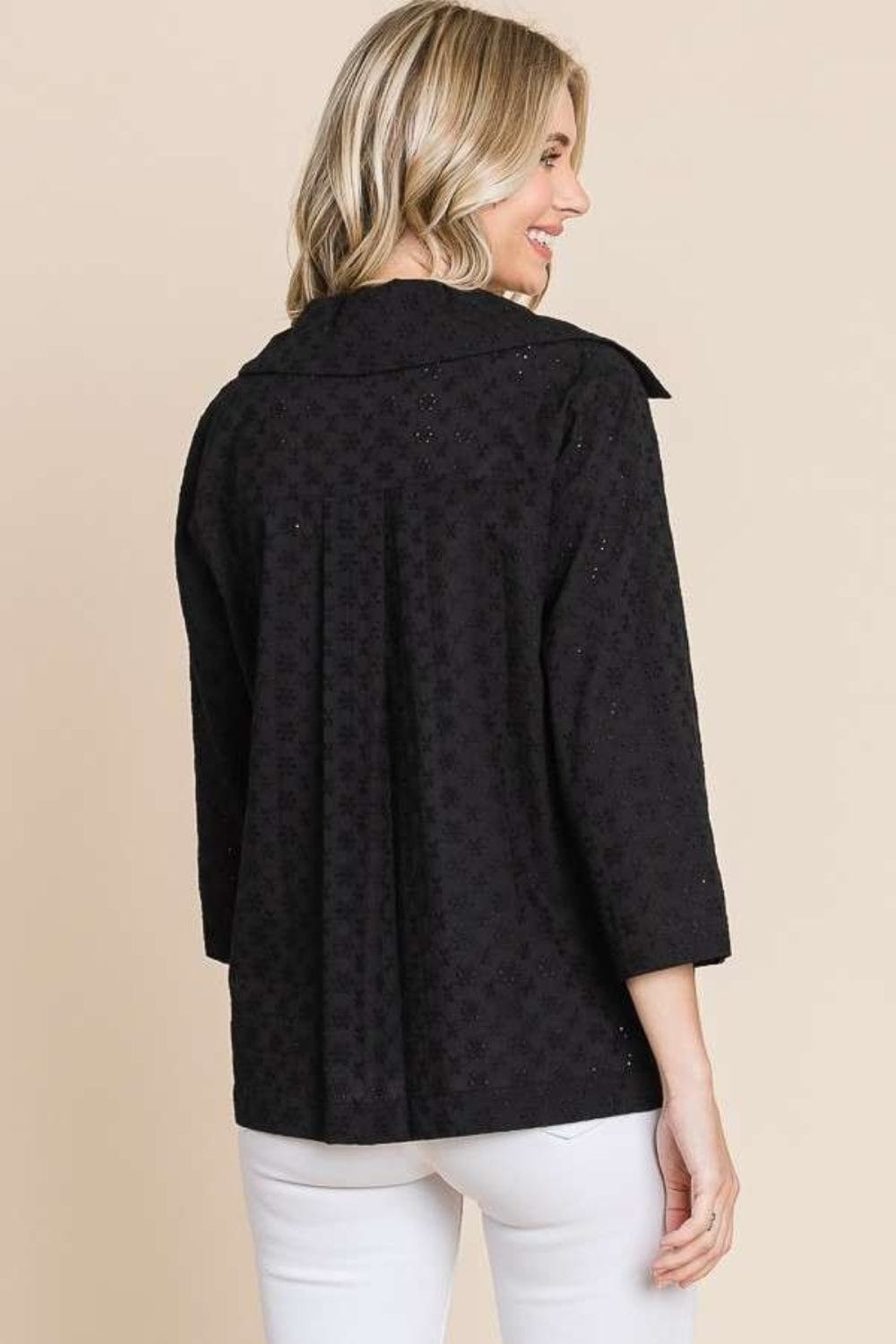 Culture Code Double Breasted Eyelet Jacket with Pockets - Trendsi