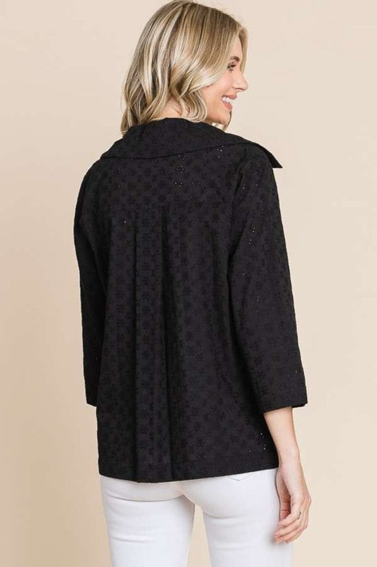 Culture Code Double Breasted Eyelet Jacket with Pockets - Trendsi