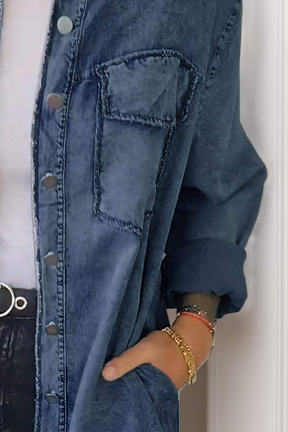 Full Size Pocketed Button Up Long Sleeve Denim Jacket - Trendsi - Flyclothing LLC