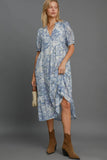 Umgee Full Size Printed Puff Short Sleeve Midi Dress Plus Size - Trendsi