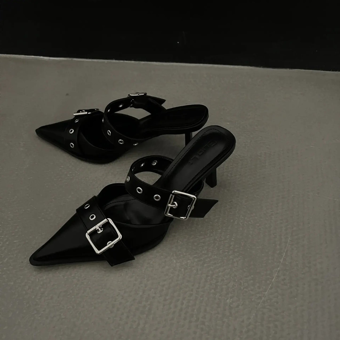 Point Toe Flare Heel Buckle Sandals - Trendsi - Flyclothing LLC