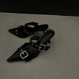 Point Toe Flare Heel Buckle Sandals - Trendsi - Flyclothing LLC