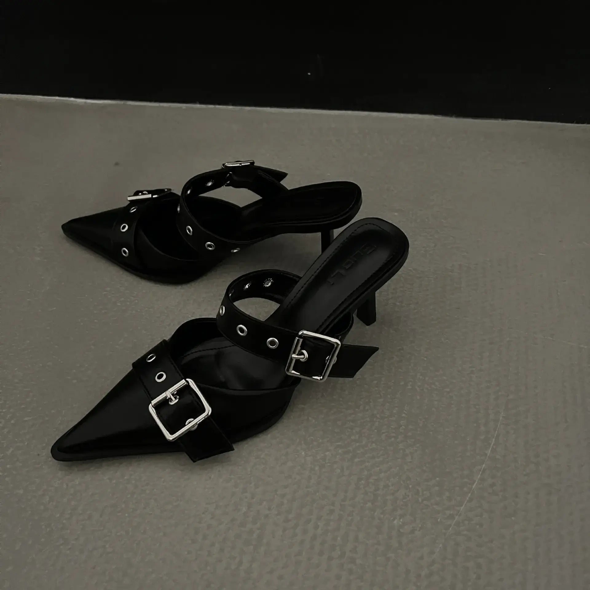Point Toe Flare Heel Buckle Sandals - Trendsi - Flyclothing LLC