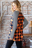 Heimish Full Size Checkered Contrast Striped Long Sleeve T-Shirt - Trendsi