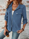 Zip Up Collared Neck Roll-Tab Sleeve Jacket - Trendsi - Flyclothing LLC