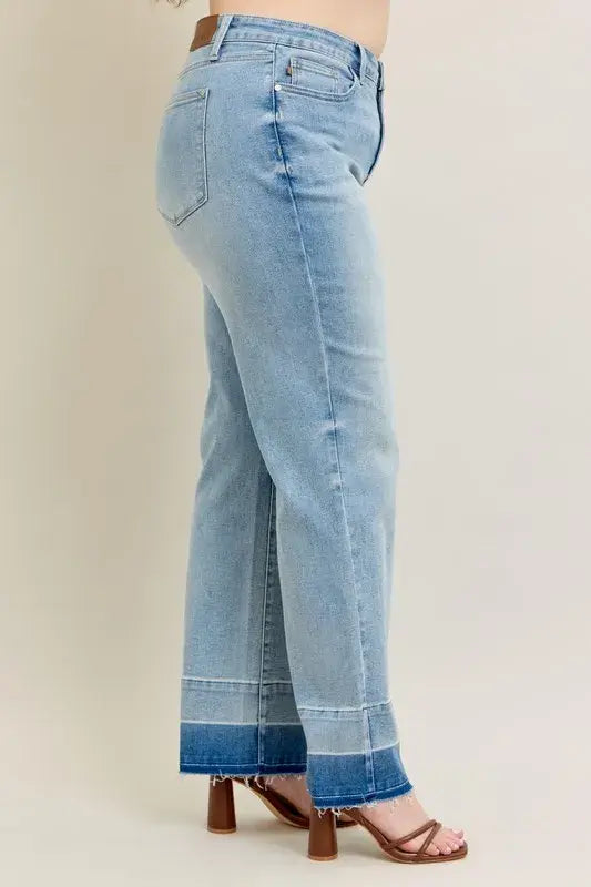 Judy Blue Full Size Mr Release Hem Wide Leg Jeans Plus Size - Trendsi - Flyclothing LLC