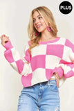 ADORA Plus Size Comfy Checkered Colorblock Sweater Top - Trendsi - Flyclothing LLC